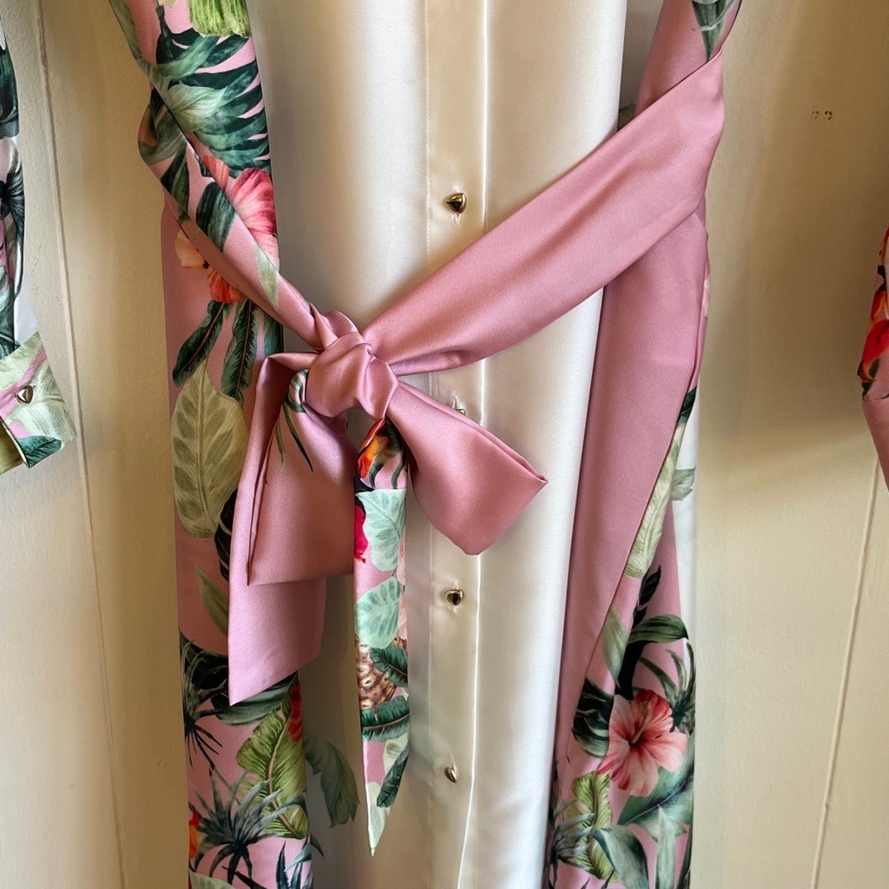 NWT Zara Pink and Green Tropical Resort wear Beach  Floral Shirt Dress Sz XL - Picture 12 of 16
